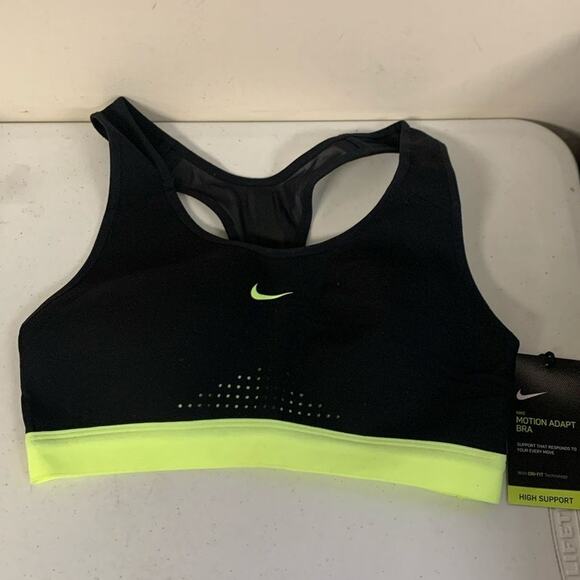 Nike Women’s XS Motion Adapt High Support Sports Bra, Black / Glow Volt - Picture 3 of 8